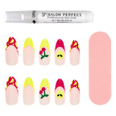 A front view of Salon Perfect Modern Nostalgia Cosmic Cherry Artificial Nail Set with nail file and proffesional nail glue out of packaging